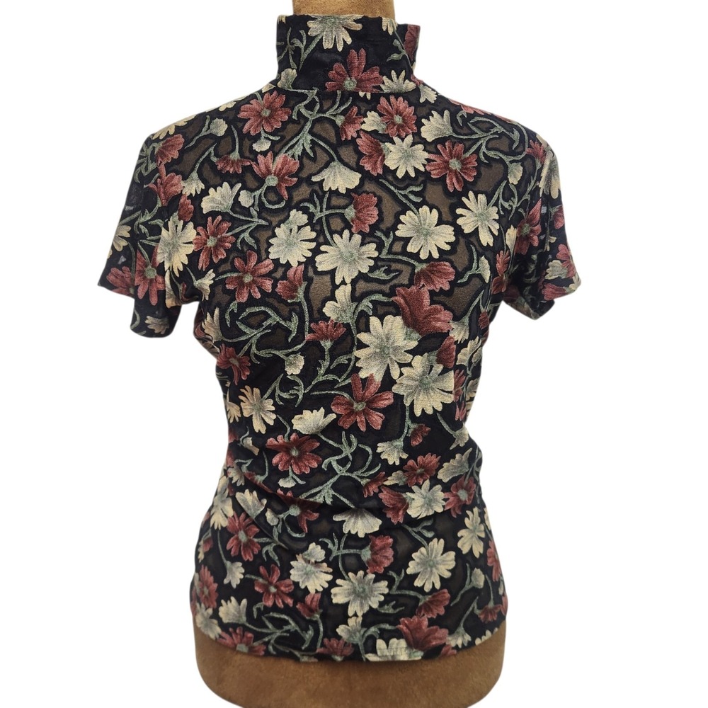 Vintage Frazier Lawrence Women's Size S Top Sheer Floral Mesh 90s Burnout